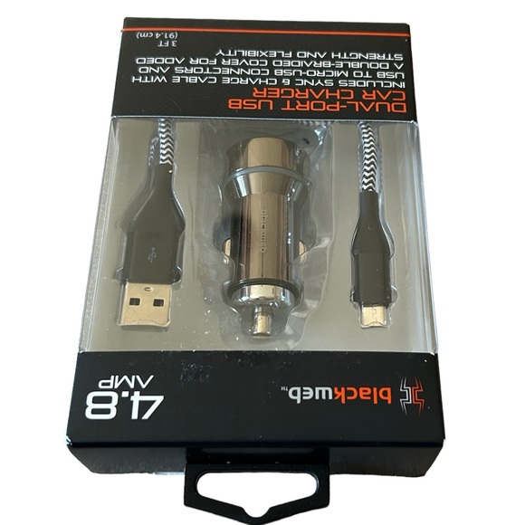 Blackweb Silver Dual Port USB Car Charger 4.8 Amp New in Original Packaging - Picture 6 of 12